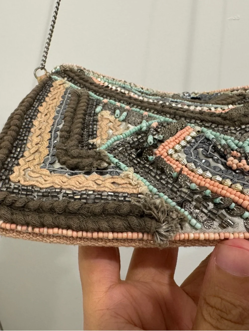 Boho Embroidered Crossbody Bag in Brown and Blush